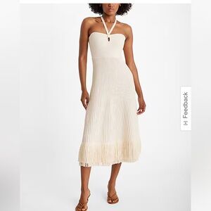 Express Cream Pleated A-Line Midi Dress